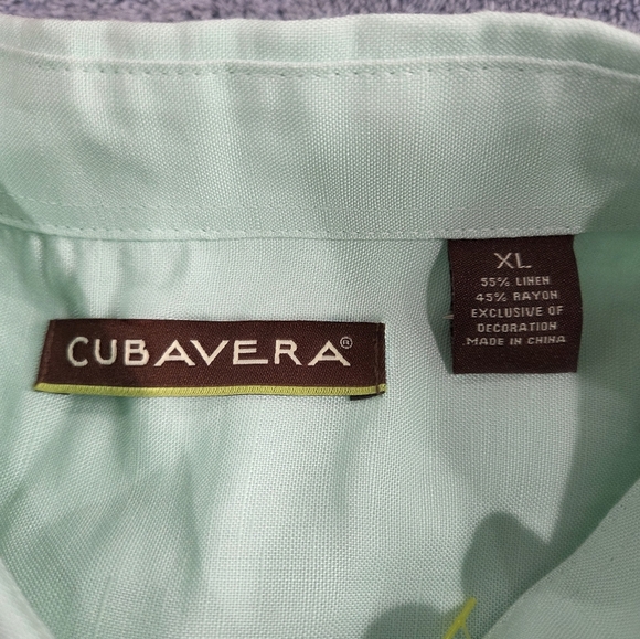 Cubavera Shirt Mens XL Green White Guayabera Embroidered Button Up Short Sleeven - Picture 4 of 17